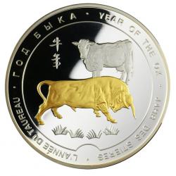 Серебряная медаль «Год быка», 65 мм, 0,999 пробы